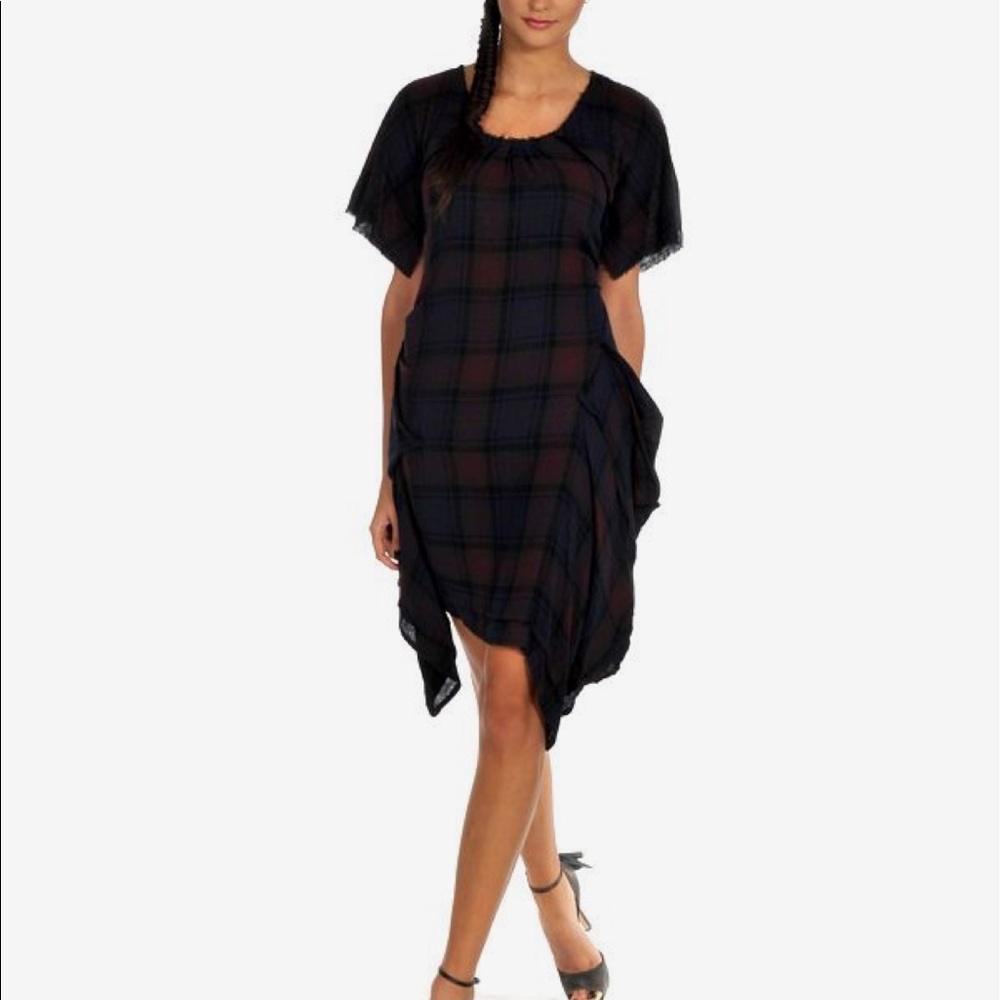 McQ Alexander McQueen Plaid Asymmetric Dress with Raw Hem